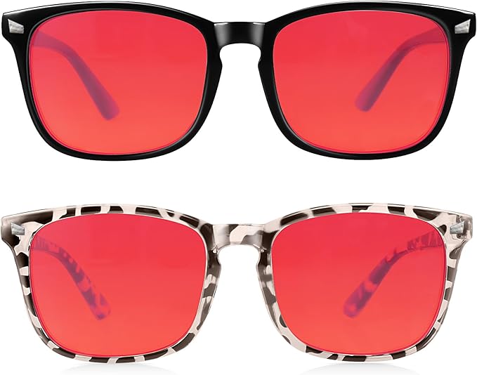 2 Packs Professional Sleep Glasses with 99.9% Blue Light Blocking Dual AR Coatings Red Lens, Computer Gaming Glasses for Men Women, Anti Fatigue & Eye Strain