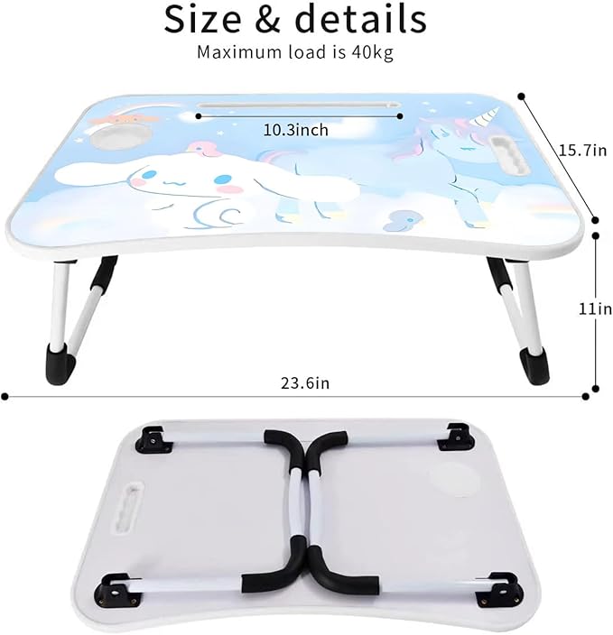 Kawaii Laptop Desk Foldable Kawaii Bed Desk Table Cute Folding Breakfast Tray Portable Lap Standing Desk Notebook Stand Reading Holder for Bed/Couch/Sofa/Floor (Blue)
