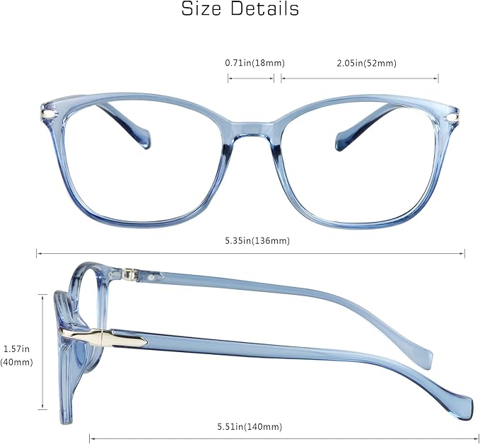VisionGlobal Blue Light Blocking Glasses for Women Men, Stylish Square Frame(Clear Blue,No Magnification)