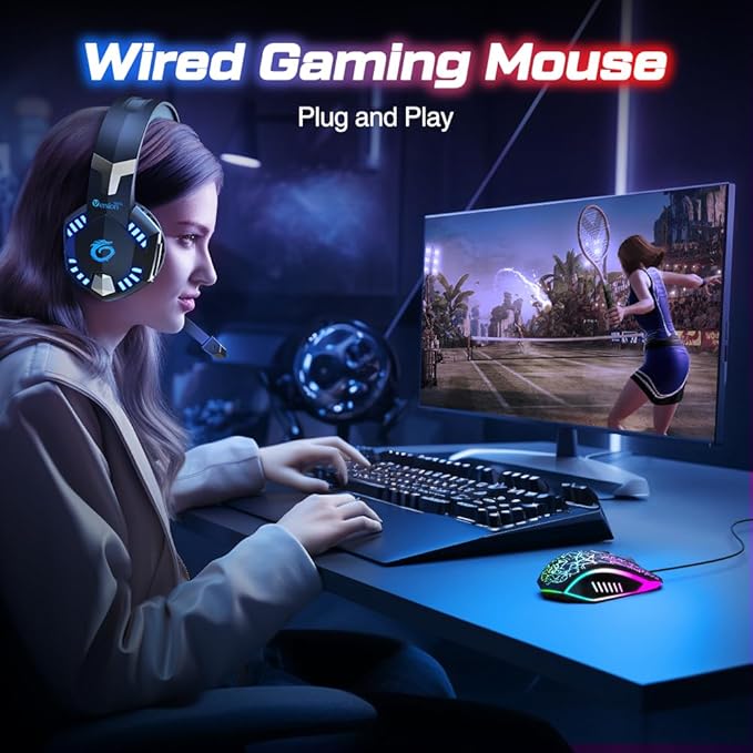 VersionTECH. Wired Gaming Mouse, Computer Mouse Ergonomic Mice with 7 LED Lights RGB Backlit, 6 Programmable Buttons, 4 Adjustable DPI for Laptop PC Gamer Desktop Chromebook Mac Games-Black