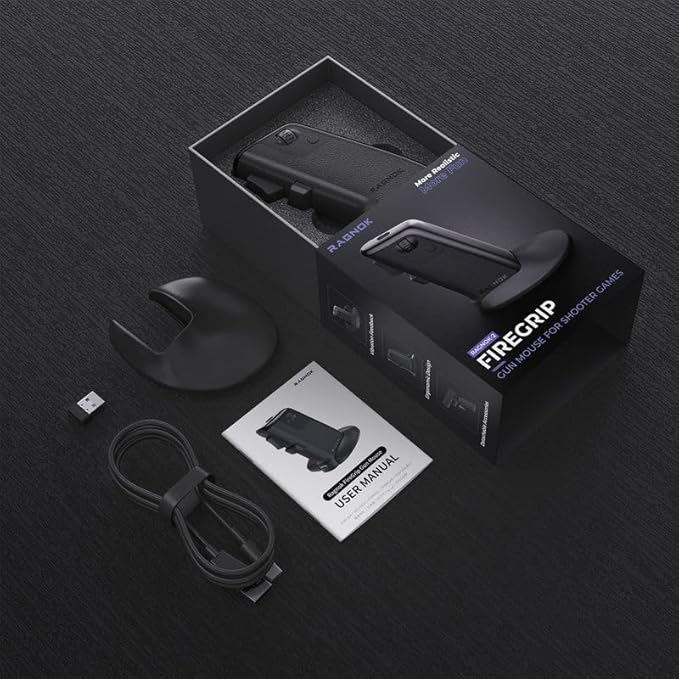 FireGrip Gun Mouse for Shooter Games — Vertical Pistol Grip Design, Vibration Feedback, 2.4G Wireless & Wired, Programmable Buttons for FPS Gaming