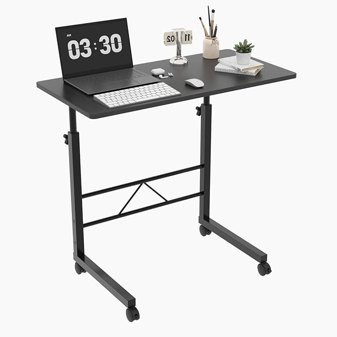 FCH Computer Workstation, Standing Desk Adjustable Height, Small Computer Desk w/Rolling, Sit Stand Laptop Desk TV Tray Computer Workstation for Bed Sofa Hospital Reading Eating, 31.5", Black