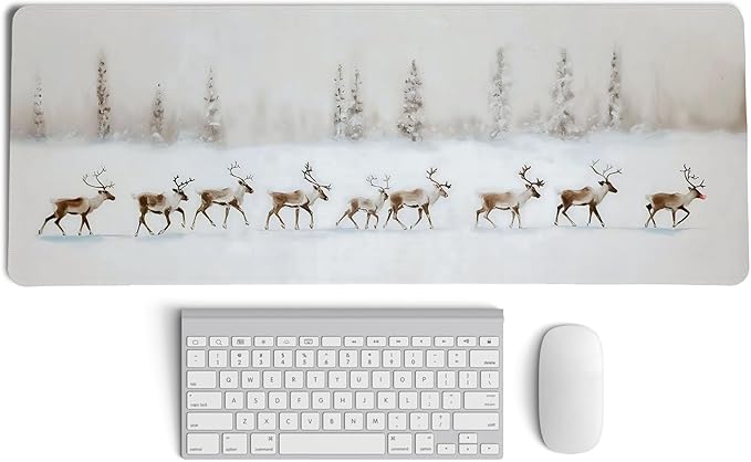 Winter Reindeer Mouse Pad,XL Large Vintage Winter Christmas Desk Mat,Christmas Desktop Decorations for Home Office Dorm,31.5x11.8 Inch