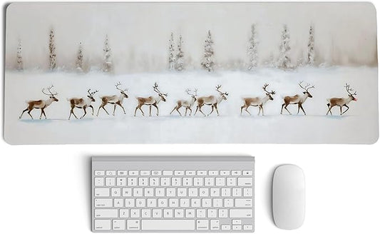 Winter Reindeer Mouse Pad,XL Large Vintage Winter Christmas Desk Mat,Christmas Desktop Decorations for Home Office Dorm,31.5x11.8 Inch