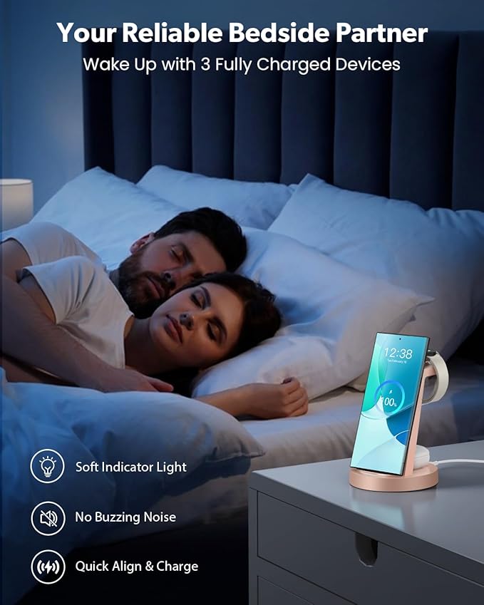 Wireless Charger for Samsung: 3 in 1 Wireless Charging Station for Samsung Galaxy Watch 8 7 6 5 4 3 Pro Classic Galaxy Buds - Charger Dock Stand for S26 S25 S24 Ultra S23 S22 S21 Note Z Fold Android