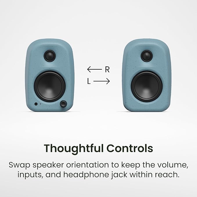 Kanto UKI 100 W Active Desktop Computer Speakers with Bluetooth and USB-C | Intelligent Sub Integration | Headphone Out | Pair | Chalk