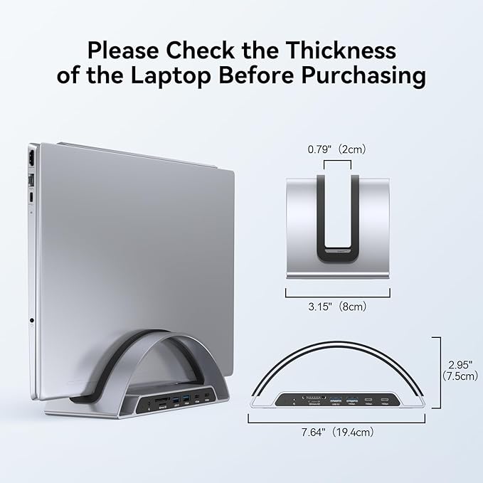 TobenONE Laptop Docking Station Dual Monitor 4K@60Hz with 100W Power Adapter, Vertical Docking Station with HDMI, USB A&C 3.2 Ports, SD/microSD, Audio for Dell/HP/Lenovo/Surface