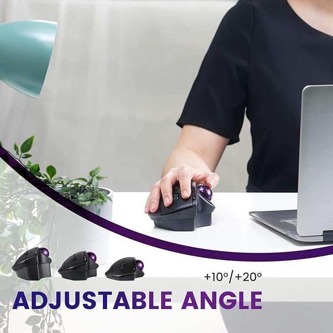 Perixx PERIMICE-720, Wireless Ergonomic Trackball Mouse with Adjustable Angle, Black (11449)