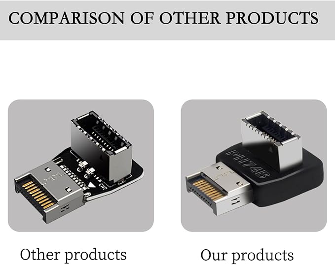 USB 3.2 Type-E 90 Degree Front Panel Socket, Vertical USB C Header Adapter Converter for Computer Motherboard (PH74A+PH74B)