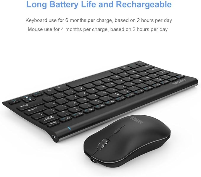 Arteck 2.4G Wireless Keyboard and Mouse Combo Ultra Compact Slim Stainless Full Size Keyboard and Ergonomic Mouse for Computer/Desktop/PC/Laptop and Windows 10/8/7 Build in Rechargeable Battery