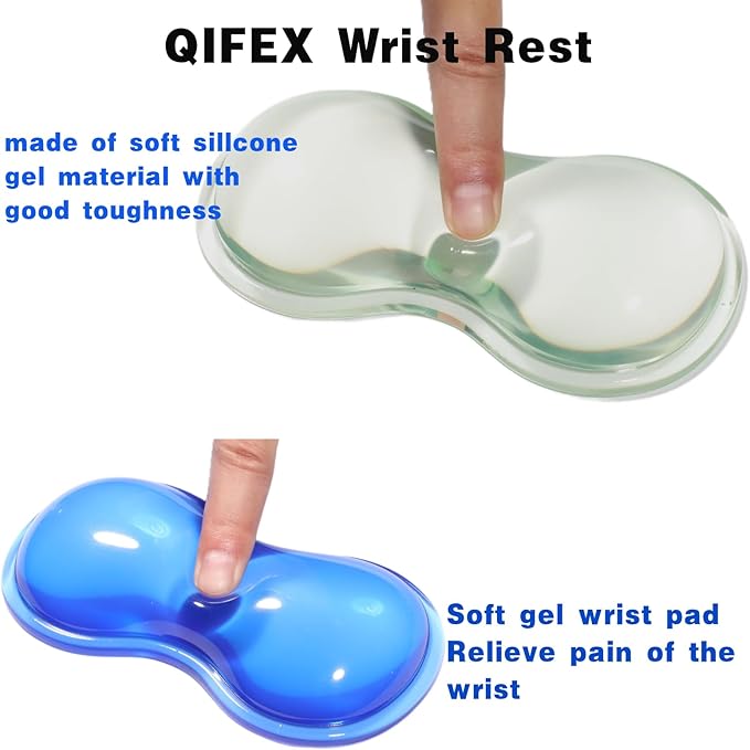 Transparent Light Green Ergonomic Wrist Rest Set - Clear Silicone Gel Keyboard & Mouse Pad with Non-Slip Base, 14.3"+5.75" Dual-Size for Office, Gaming & Study, Washable Pain Relief Design