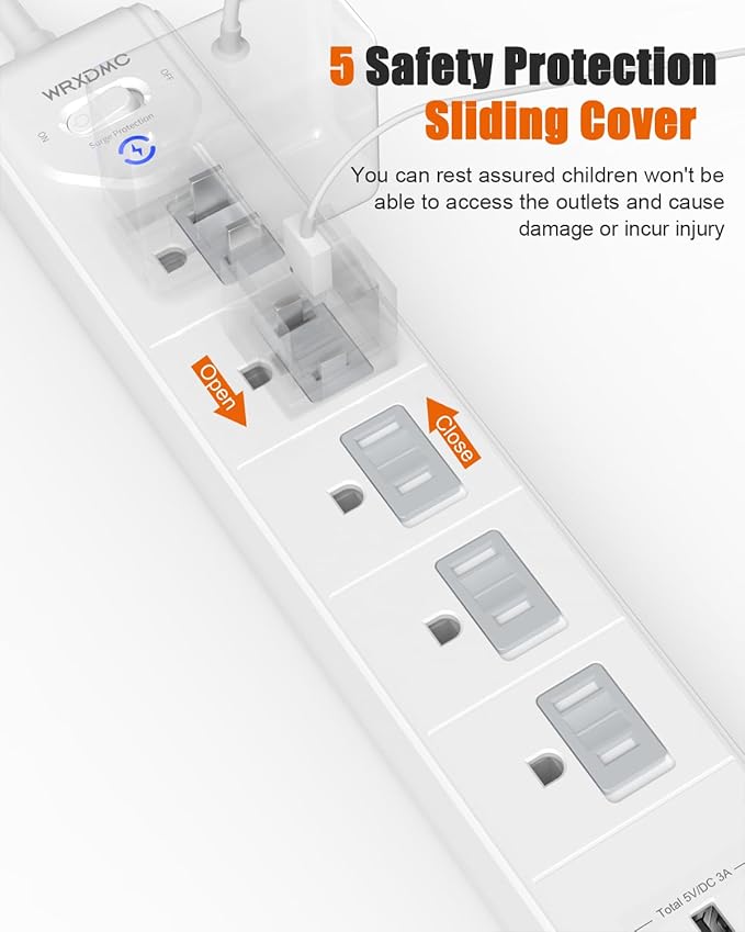 2 Prong to 3 Prong Outlet Adapter, WRXDMC 2 Prong Power Strip, 10ft Long Extension Cord with Polarized Plug, 1680J Surge Protector, 5 AC Outlets & 3 USB, Wall Mountable, Ideal for Non-Grounded Outlets