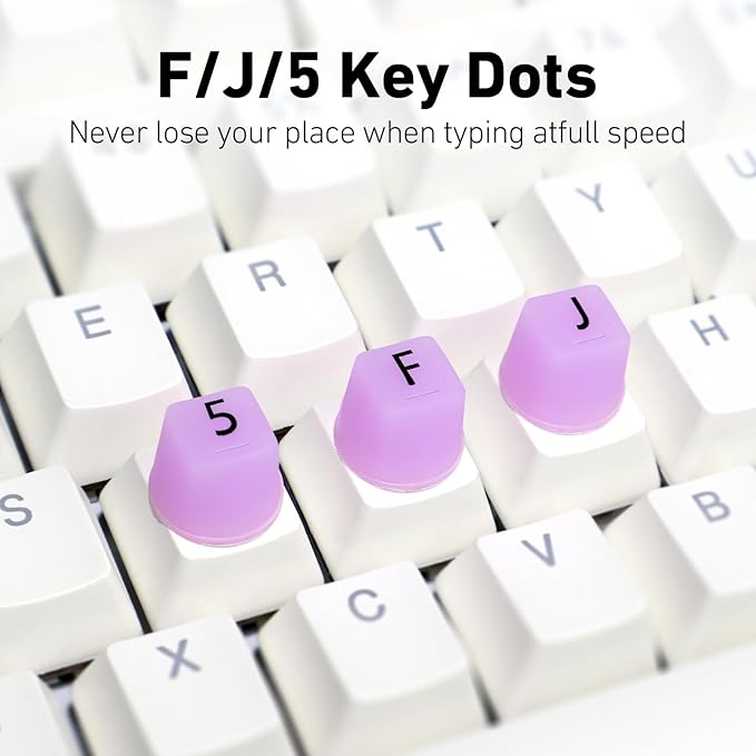 130 Pcs Keyboard Stickers for Long Nails, Ergonomics Raised Keyboard Stickers with Numbers, Self-Adhesive Round-Square PC Keyboard Tabs for Anti-Miss Typing (Purple)