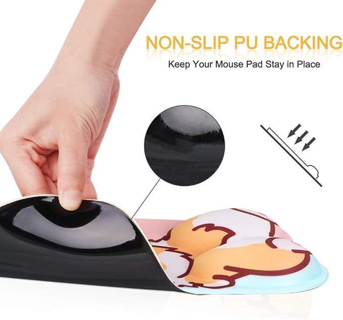 HAOCOO Cute Mouse Pad with Wrist Support Ergonomic, Anime Gel Corgi Butt Mouse Pad with Wrist Rest, Typing Pain Relief Funny Cartoon Mousepad for Gaming Kawaii Office Computer, Blue Pink Dog Animal