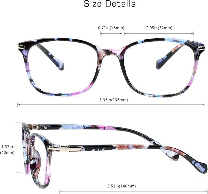 VisionGlobal 2 Pack Blue Light Blocking Glasses for Women Men, Stylish Square Frame(Pink+Floral)