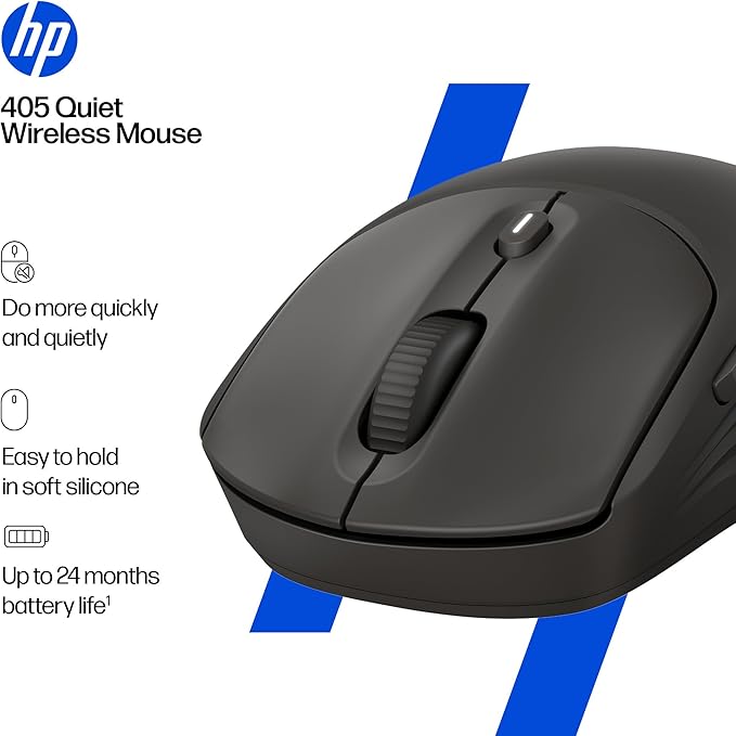 HP 400 Quiet Wireless Mouse, Dual Bluetooth & 2.4GHz, Soft Silicone, Quiet Clicks, Microsoft Wheel, 24-Month Battery, 6000 DPI, Ambidextrous, Eco-Friendly Design, Multi-OS, Black