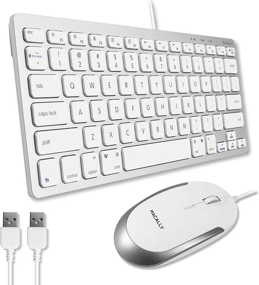 Macally USB Wired Keyboard and Mouse Combo for Mac and PC - Save Space with a Compact Small Apple Keyboard and Mouse for MacBook Pro/Air, iMac Mini/Pro