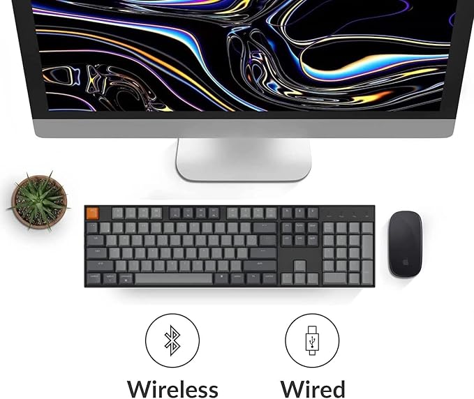 Keychron K10 Wireless Mechanical Gaming Keyboard, 104 Keys Full Size Gateron G Pro Brown Switch, White LED Backlight Rechargeable USB-C Wired Bluetooth Professional Office Keyboard for Mac/Windows