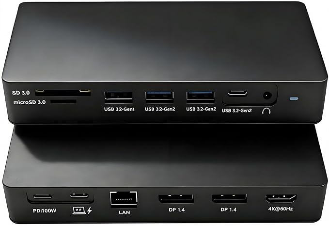 13in1 USB-C 3 Monitor Docking Station,Compatible with Lenovo ThinkPad Universal Docking Station(40AY0090US),PD 100W,Dual DP 1.4(4K@60Hz),HDMI,RJ45,SD3.0/microSD3.0,1xUSB 3.2 Gen1,2xUSB 3.2 Gen2,Audio