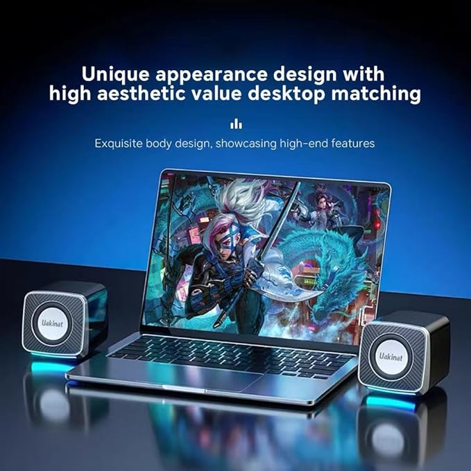 PC Speakers 2"–6W Carbon Fiber Computer Speaker for Desktop or Laptop PC,USB C/USB-Powered,Crystal Clear Sound,Rich Bass,Loud Volume,Direct Control,Plug-N-Play,Black-Silver