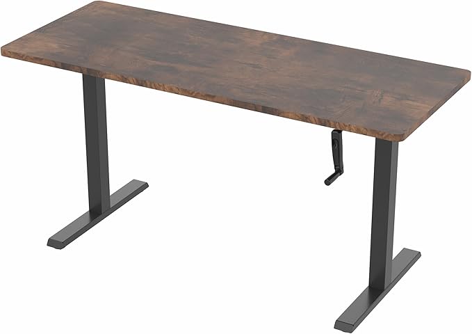 VIVO Manual Height Adjustable 60 x 24 inch Stand Up Desk, Rustic Vintage Brown Solid One-Piece Table Top, Black Frame, Standing Workstation with Foldable Handle, DESK-KIT-MB6N
