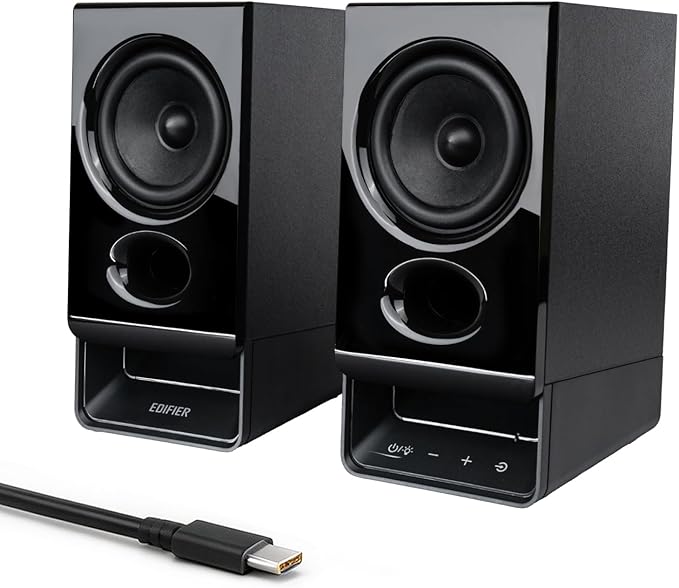 Edifier R20BT Computer Speakers, 2.75" Full-Range Drivers, Bluetooth 6.0, Touch Controls, AUX & USB-C Inputs, Headphone Jack, Custom Ambient Light & Sound Profiles via APP - Black