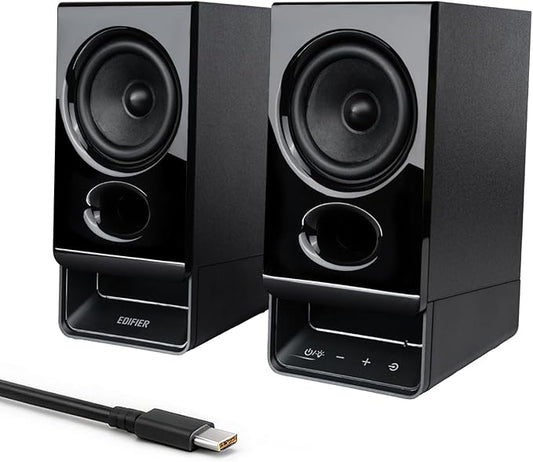 Edifier R20BT Computer Speakers, 2.75" Full-Range Drivers, Bluetooth 6.0, Touch Controls, AUX & USB-C Inputs, Headphone Jack, Custom Ambient Light & Sound Profiles via APP - Black
