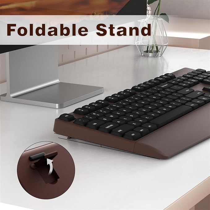 Wireless Keyboard and Mouse Combo, Ergonomic Keyboard with Wrist Rest, 2.4Ghz Wireless Connection, Compatible with PC/Laptop/Windows/Mac for Home and Office Use (Black Coffee)