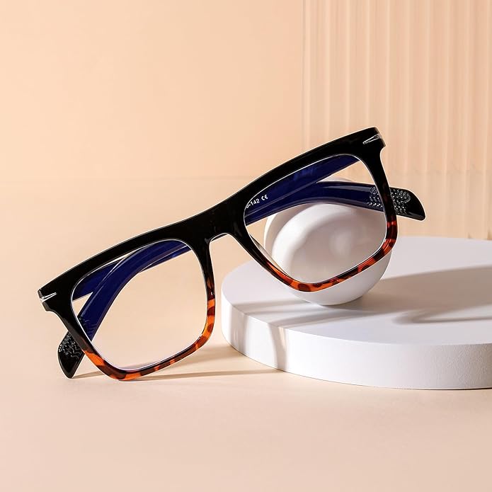 Gleyemor Blue Light Glasses for Men Women Trendy Square Frame Blue Light Blocking Lens Computer Glasses