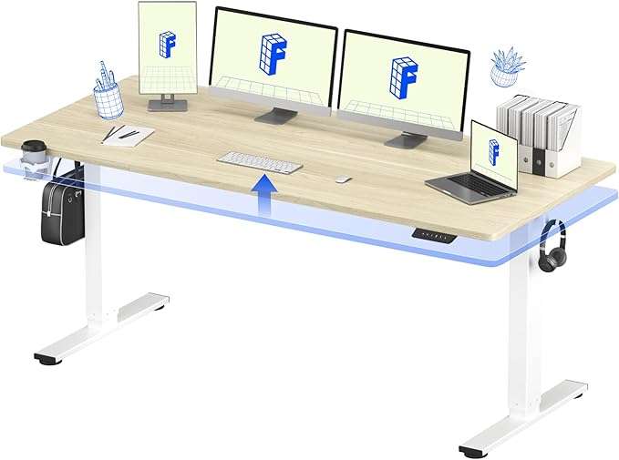 FLEXISPOT 71" x 32" Office Standing Desk, Height Adjustable Sit-Stand Desk, Quiet & Stable, with Cable Management & Cup Holder, for Commercial Use, White Wood Grain Top (2 Packages)
