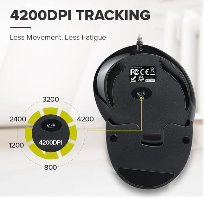 DELUX Wired Ergonomic Vertical Mouse, Vertical Mouse for Medium Hands, Removable Wrist Rest, Silent Click Ergo Mouse, Up to 4200 DPI, 6 Programmable Buttons, Compatible with Laptop/PC (M618XU-Black)