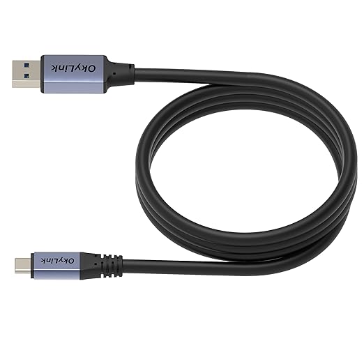 OkyLink USB 3.0/3.2 Gen1 A to C Cable, 5ft/1.5M, Black/Gray, 5Gbps Data Transfer, 60W Fast Charging, Compatible with PC, Laptops, Portable Hard Drive, Phones, Hubs, VR Headsets