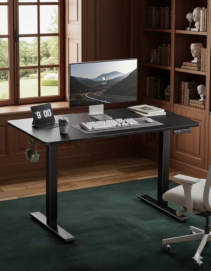 Marsail Standing Desk, Adjustable Height, Stand up Home Office Desk, 48x24 Inch Electric Standing Computer Desk, with 4 Memory Presets, Headphone Hook, Cable Organizer, Black