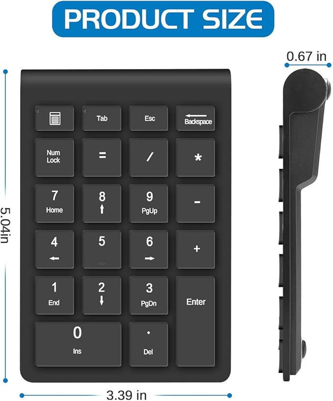 Foloda Wireless Number Pads, Numeric Keypad Numpad 22 Keys Portable 2.4 GHz Financial Accounting Number Keyboard Extensions 10 Key for Laptop, PC, Desktop, Surface Pro, Notebook