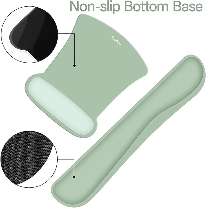 MOSISO Wrist Rest Support for Mouse Pad & Keyboard Set, Ergonomic Mousepad&Coaster Non-Slip Base Home/Office Pain Relief & Easy Typing Cushion with Neoprene Cloth & Raised Memory Foam, Green