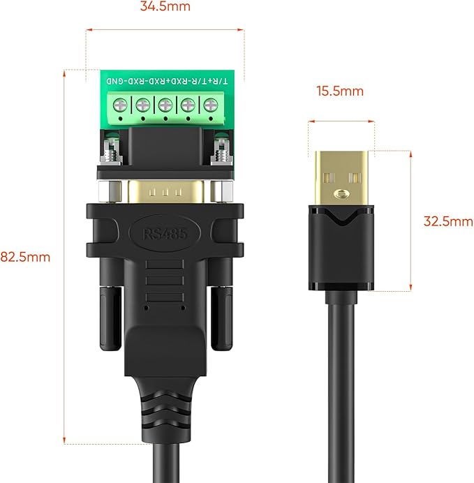 USB to RS485/RS422 Serial Port Converter Adapter Cable with FTDI Chip Supports Windows 11 10 8 7 XP Mac 6 Feet