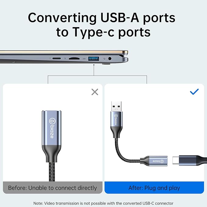 USB C Female to USB Male Adapter, USB A to USB C Cable Adapter with 10Gbps Data Transfer and Charging for Laptop, PC, Flash Disk, Quest Link, Charger