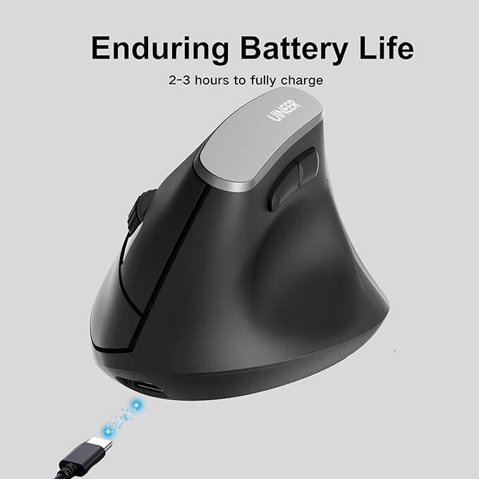 Uineer Vertical Mouse Wireless,Bluetooth Mouse with BT5.0/4.0/2.4G, Rechargeable with Battery Indicator,Ergonomic Design for Comfort and Reduced Wrist Strain, Ideal for Home,Office Use,Matte Black