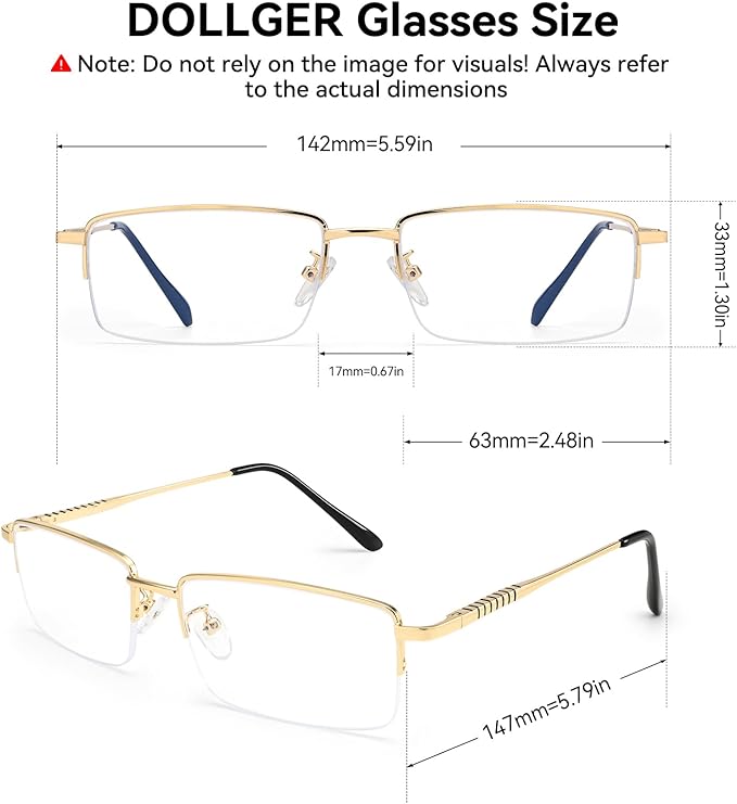 Dollger Rectangle Blue Light Glasses for Men Metal Anti Bluelight Blocking Glasses for Computer Fashion Small Half Frame