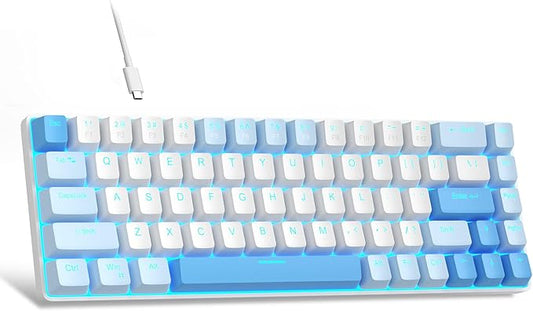 MageGee Portable 60% Mechanical Gaming Keyboard, MK-Box LED Backlit Compact 68 Keys Mini Wired Office Keyboard with Red Switch for Windows Laptop PC Mac - Sky Blue