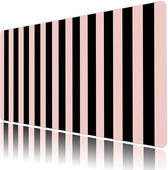 EOBTAIN Pink and Black Large Mouse Pad Vertical Striped Keyboard Mat 31.5x15.7 Inch Smooth Non-Slip Rubber XXL Gaming Mousepad Extended Desk Mat Cute Desk Accessories for Office Home