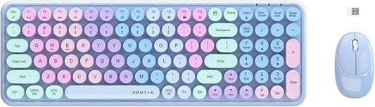 Wireless Keyboards and Mouse Combos, UBOTIE Colorful Gradient Rainbow Color Retro Typewriter Flexible Keyboard, 2.4GHz Connection and Optical Mouse(Purple Rainbow)