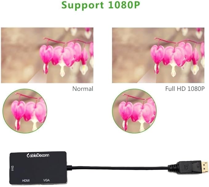 CableDeconn Multi-Function Displayport Dp to HDMI/DVI/VGA Male to Female 3-in-1 Adapter Converter Cable