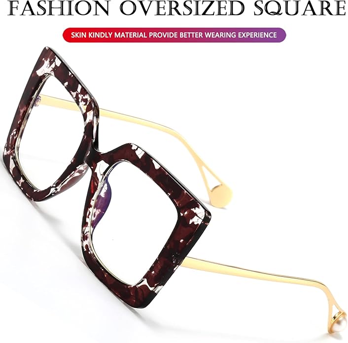 AIEYEZO Oversized Blue Light Glasses for Women, Anti Fatigue Prevent Headache Computer Eyeglasses