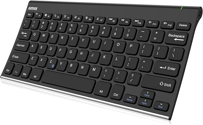 Arteck Bluetooth Keyboard, Stainless Steel Universal Portable Wireless Bluetooth Keyboard for iOS iPad 10.2-inch, Air, Pro, Mini, Android, Windows Tablets PC Smartphone Built in Rechargeable Battery