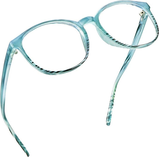 LifeArt Round Blue Light Blocking Glasses, Computer Glasses, Gaming Glasses, TV Glasses for Women Men (Striped Blue, 0.25 Magnification)