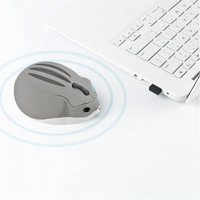 elec Space Cute Animal Hamster Shape Wireless Mouse - Silent, 3-Button Design for Laptop & PC; Includes Random Color Cable Clip - Perfect Computer Mouse-Grey