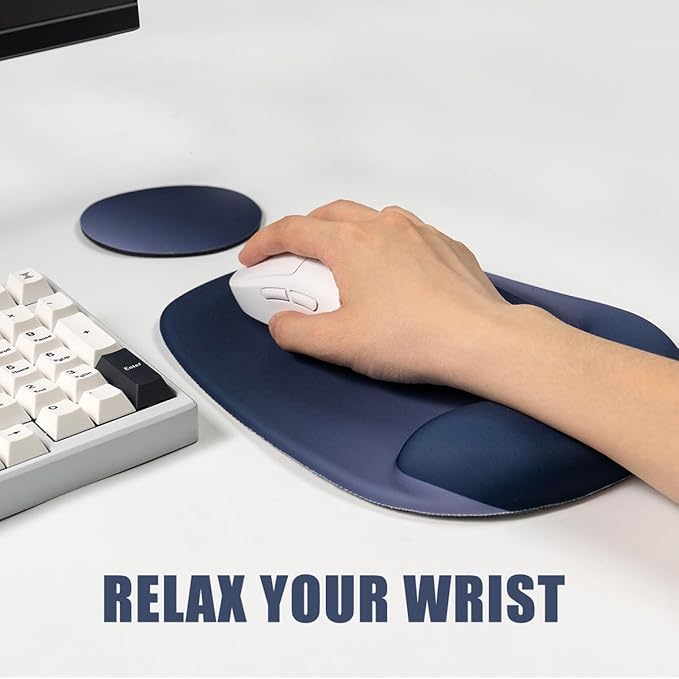 Mouse Pad with Wrist Rest and Coaster, Mouse Wrist Support, Comfort & Support for Typing and Gaming, Reduces Fatigue (2, Blue)