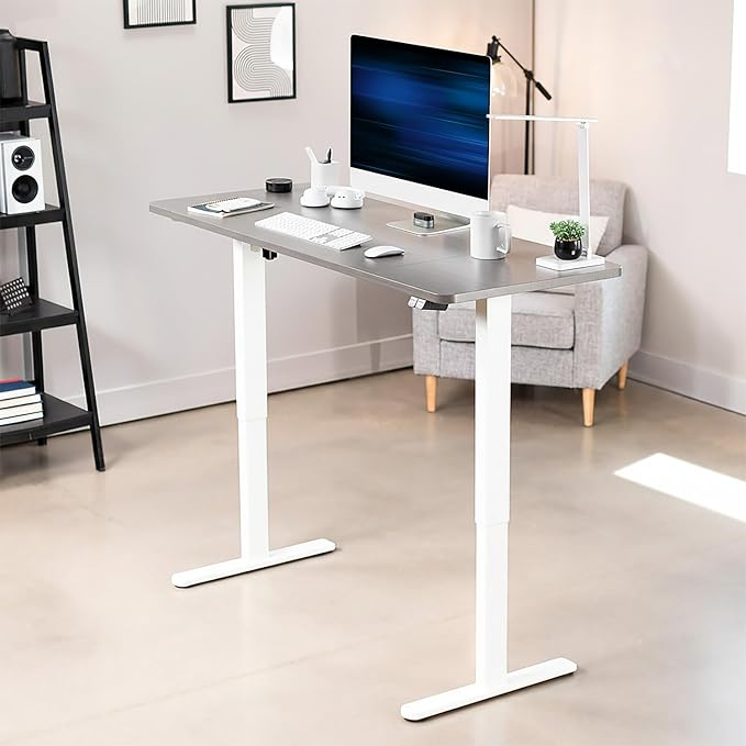 VIVO Electric 60 x 24 inch Stand Up Desk, Height Adjustable, Dark Gray Top, White Frame, Home and Office Furniture Sets, DESK-KIT-W06G