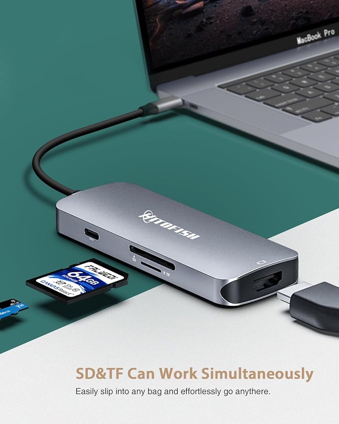 USB C Laptop Docking Station, 7 in 1 Type C Hub Multiport Adapter Dongle with 3 Monitors (Dual HDMI, VGA, PD, Ethernet, SD/TF, USB C/A Ports, Mic/Audio) Compatible for MacBook/Dell/HP/Lenovo Laptops